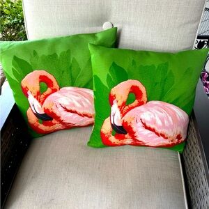 Flamingo Throw Pillows, Green and Pink, Bundle of 2